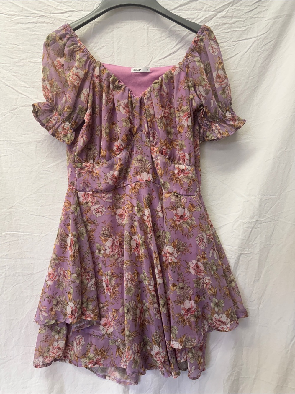 Lilac Floral Fit-and-Flare Dress-Addax